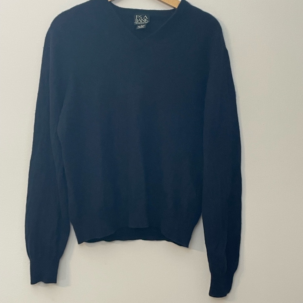 Jos. A. Bank Cashmere Sweater Large V Neck Dark Navy Blue
